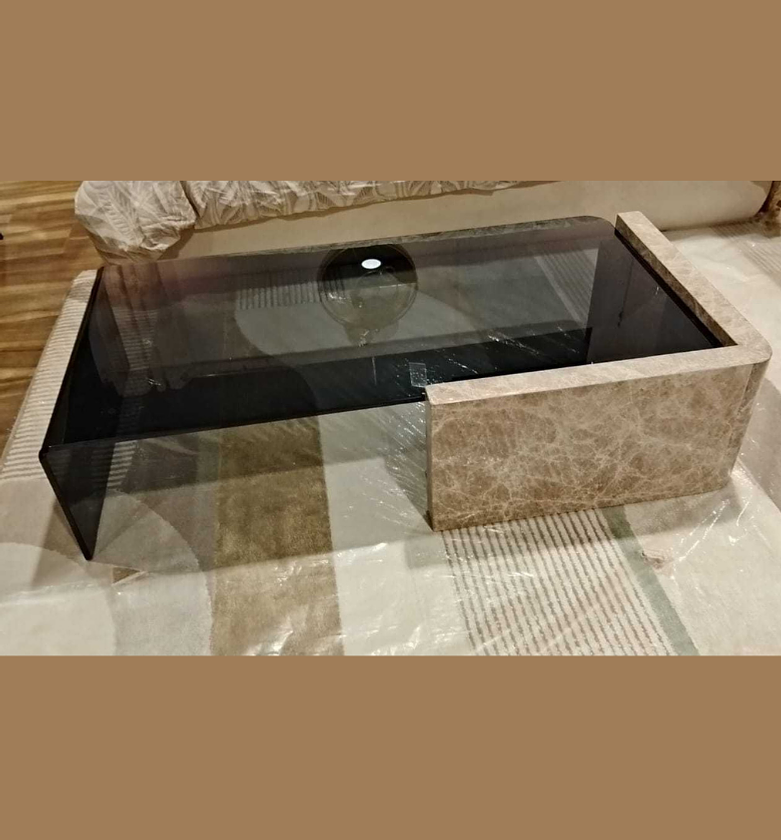 Coffee table 12mm glass, marble  leg grey glass  image