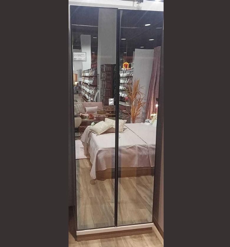 2 Door Wardrobe Module with Top Shelf, Drawer & Glass Panel Cappuccino Finish, (83×60×230 cm) image