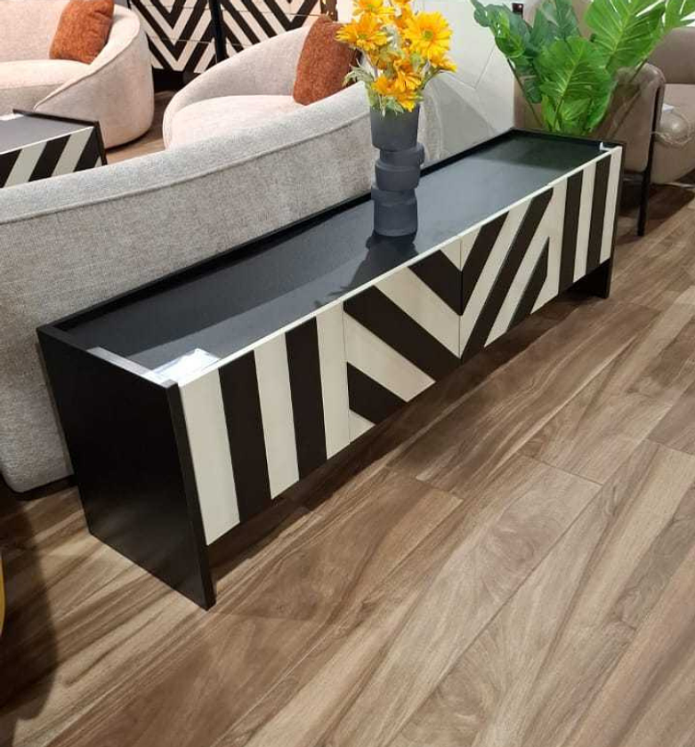 Moderna TV Stand – Black & White MDF Door Design image