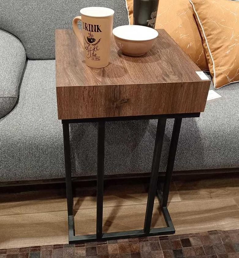 Hardy Side Table – Walnut Melamine Top with Metal Legs (46×42×65 cm image