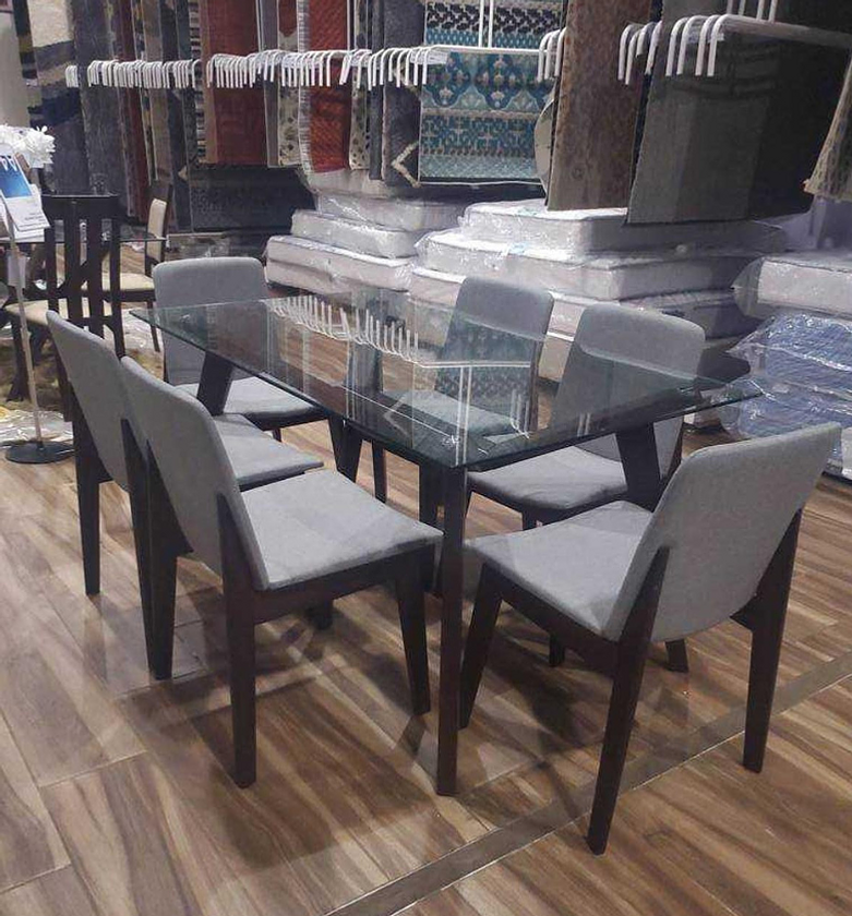 Dining Table with 6 Chairs – Tempered Glass Top and Solid Beech Legs image