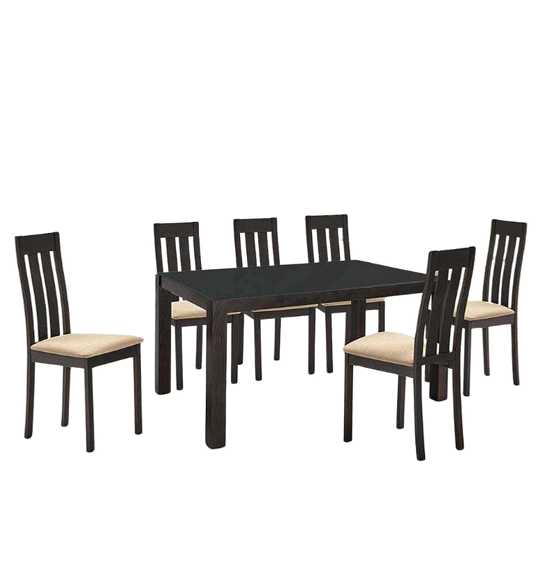 Dining Table with 6 Chairs – Dark Walnut Wood and Glass image