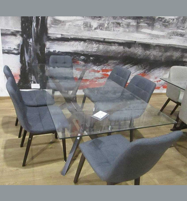 Dining Table with 6 Chairs – Clear Tempered Glass Top & Solid Beech Legs image