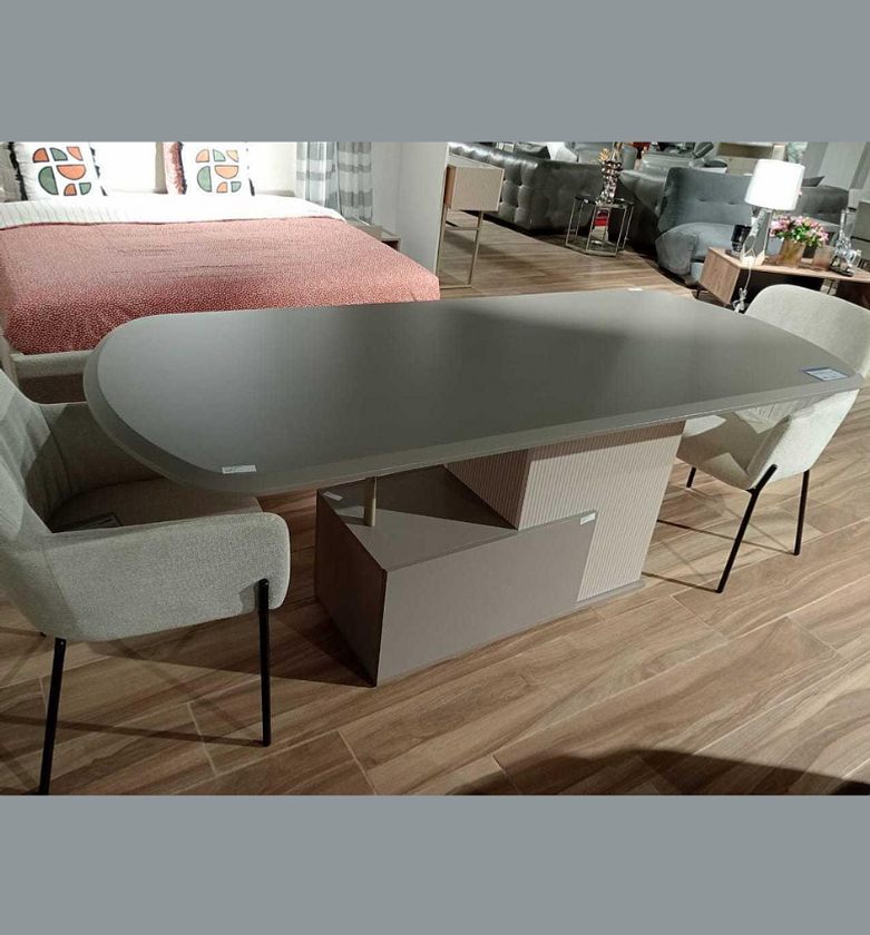 Atlas Dining Table – Light Grey Top with Matte Gold Base image