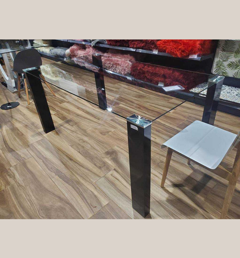 Dining Table – 10mm Clear Glass Top with High Gloss Black Legs image