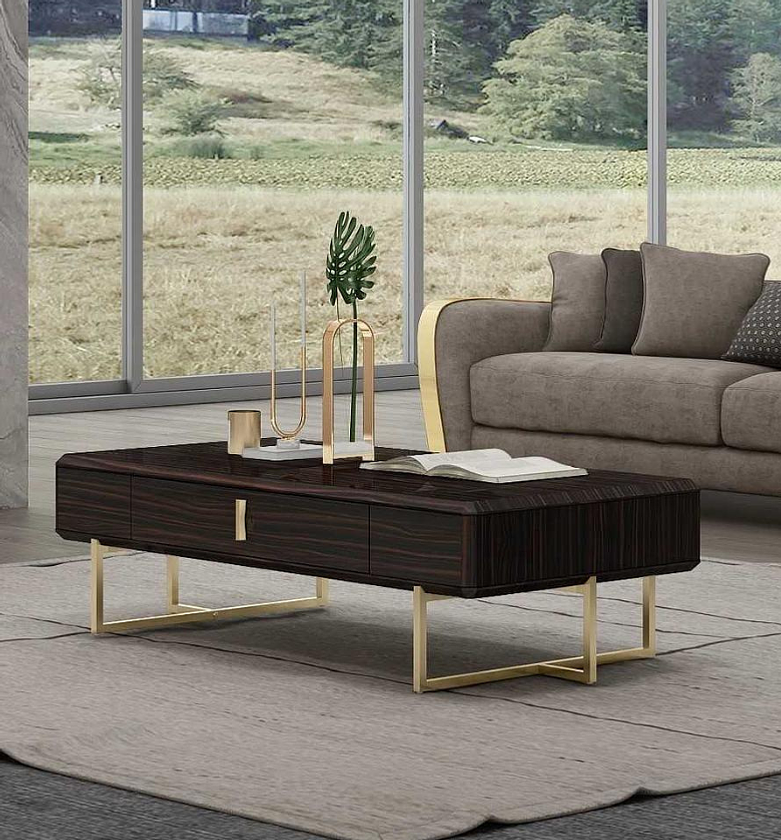 Ebony Coffee Table with Brushed Titanium Gold – 140x70x40 cm image