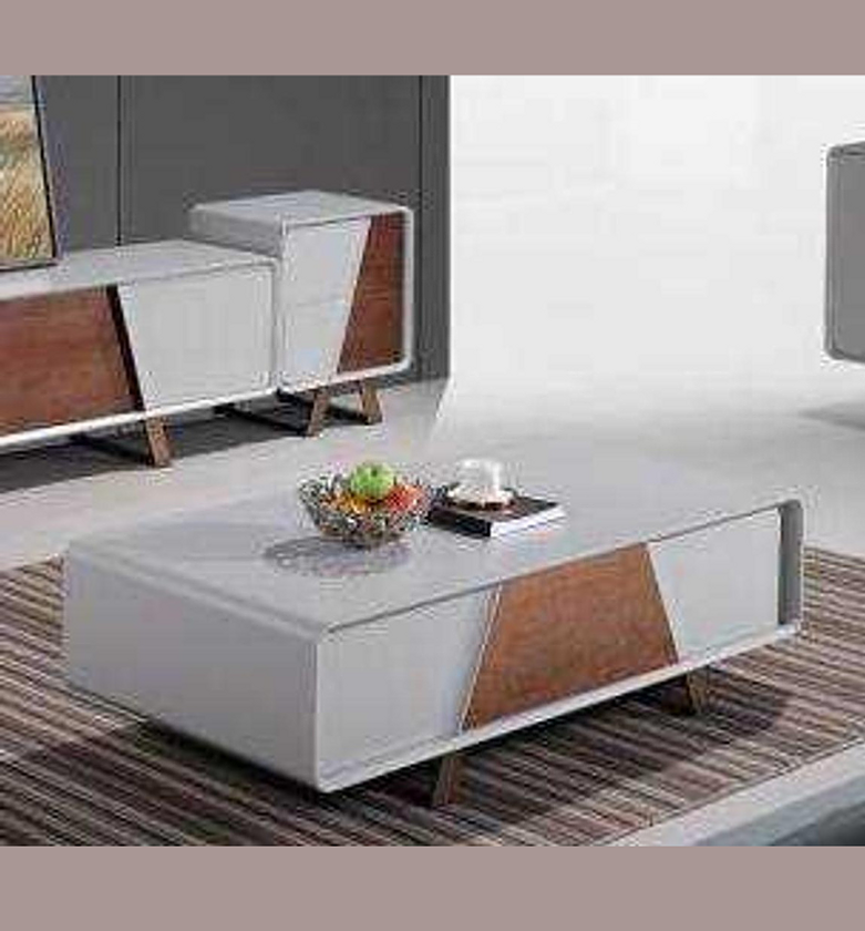 Walnut & White Coffee Table with 2 Drawers – 130x70x40 cm image