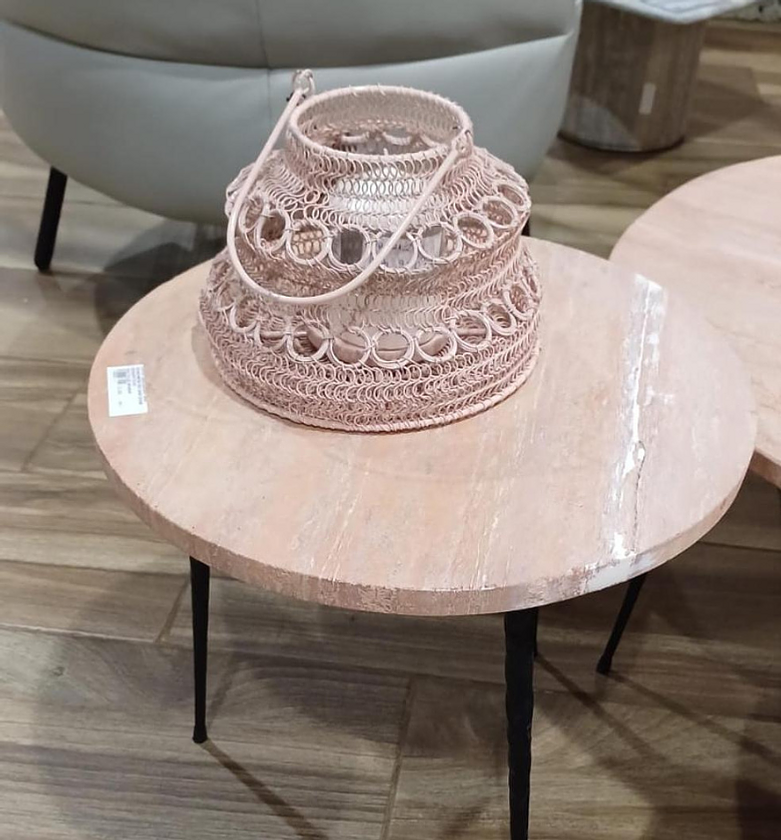 Elegant Sandstone & Metal Coffee Table – Red Sandstone, 40x40x40 cm image