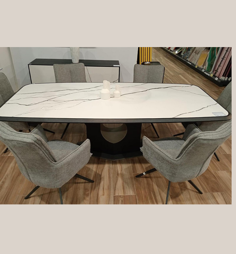 Dining Table – Ceramic Top with MDF Legs & Stainless Steel Base image