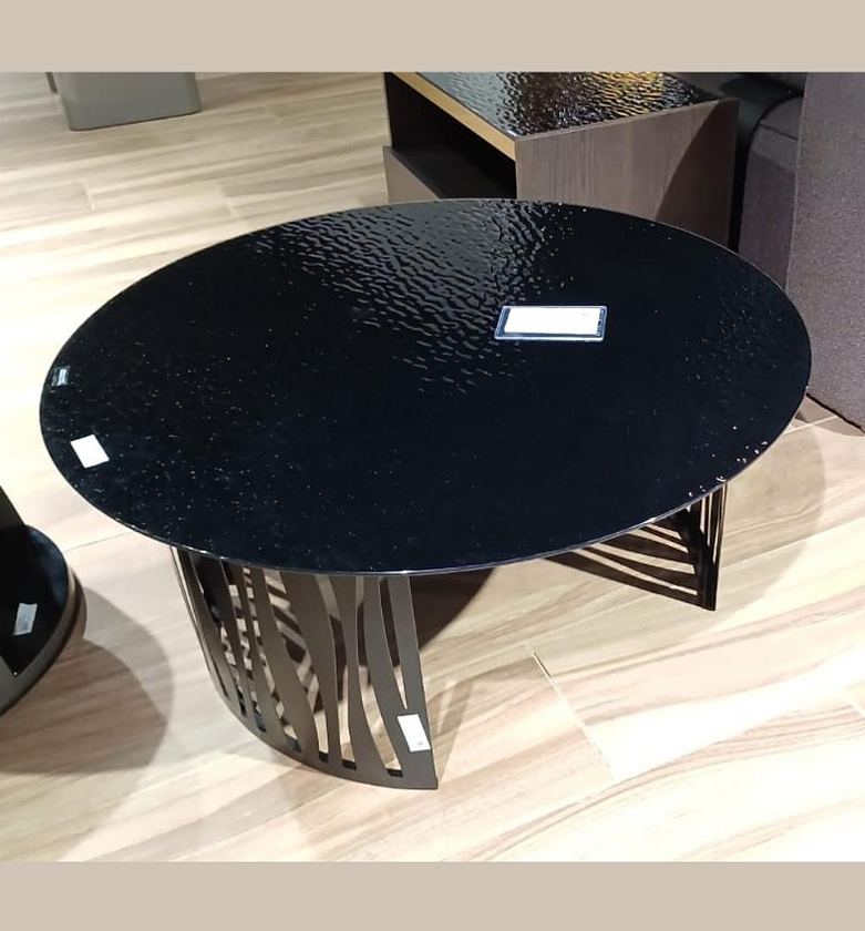 Tempered Glass Coffee Table – Black Textured Glass with Matt Black Metal Base, image