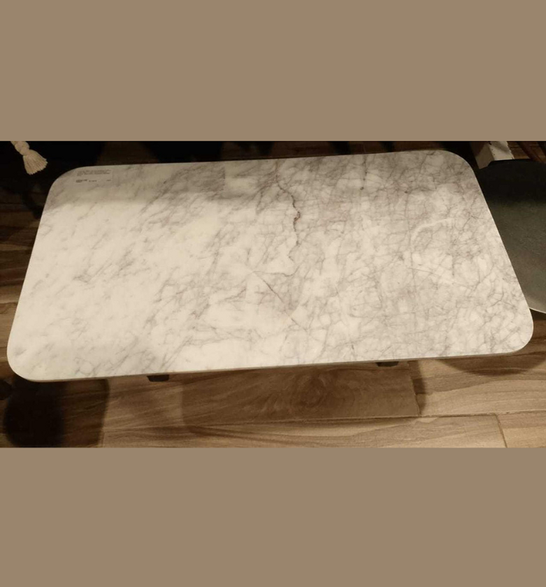 Coffee Table – White Marble Top with Zinc & Antique Brass Legs image