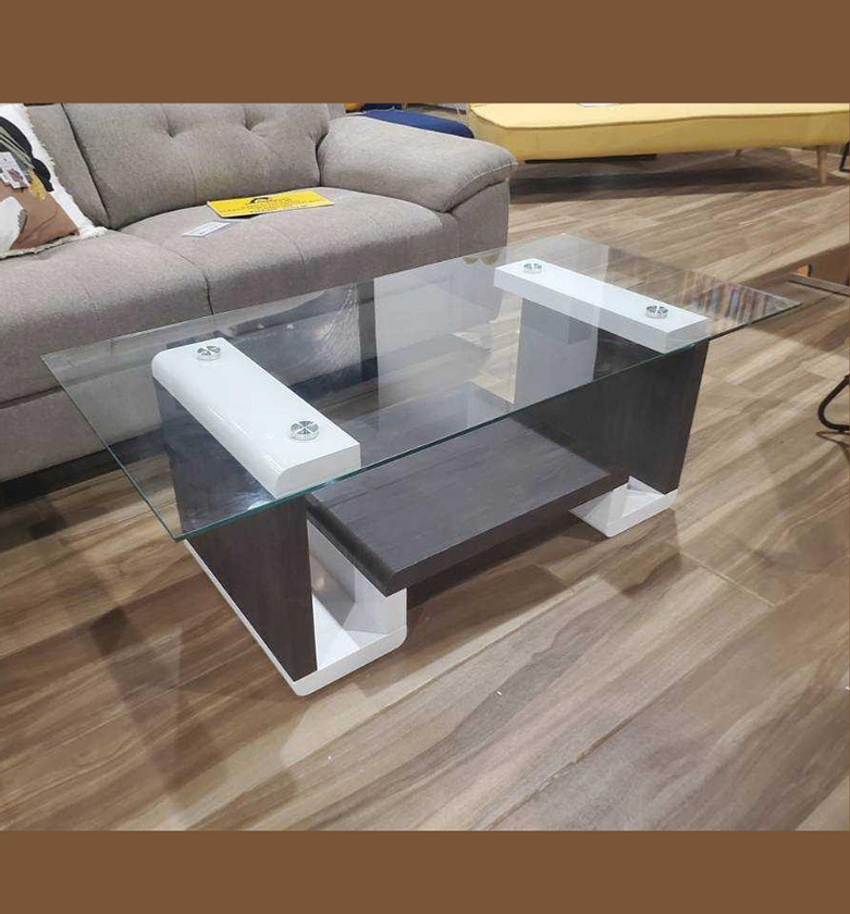 Glass Coffee Table – White Base & Black Top 120x60x43 cm image