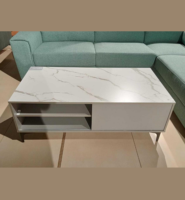 Melamine Laminated Coffee Table – White Marble & Silver Grey 120x60x42 cm image