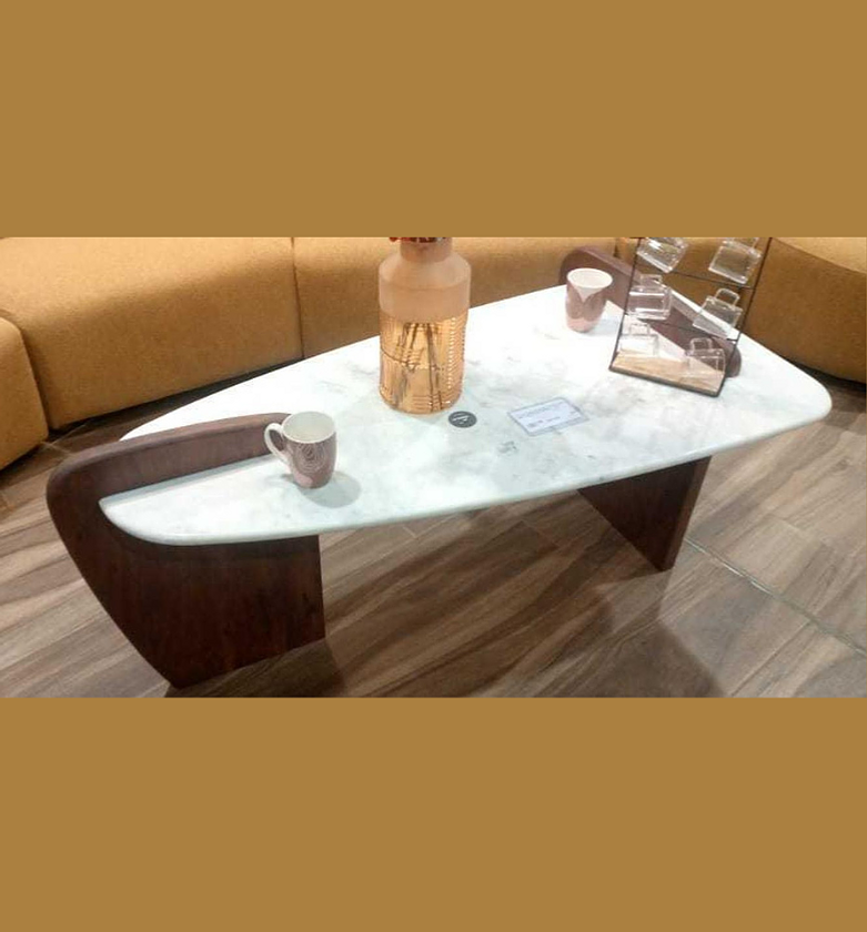 White Marble Coffee Table with Wooden Legs – 125x53x50 cm image