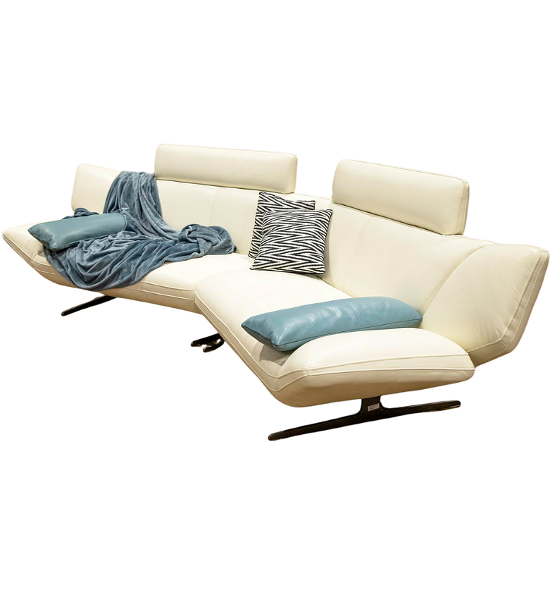 Banana-Shaped Leather Sofa Set with Blue Cushions – White image