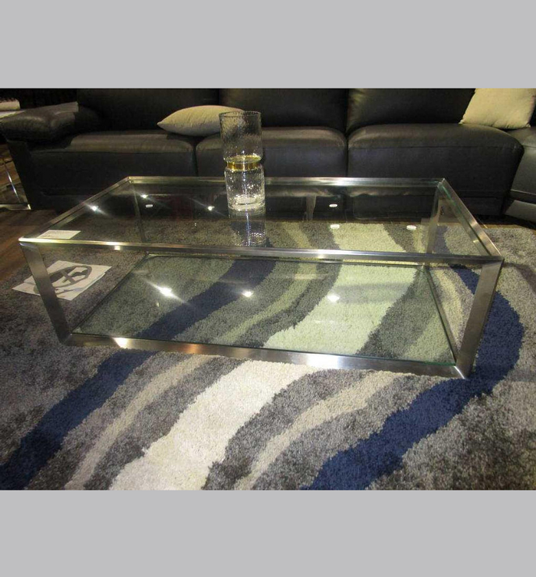 Glass & Stainless Steel Coffee Table – 124x64x38 cm (10mm Tempered Glass) image
