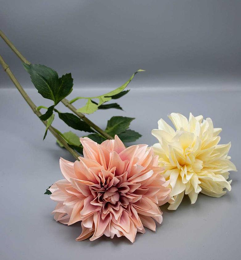 Artificial Dahlia Stem – Old Pink & Cream Yellow (70cm, Single Flower) image