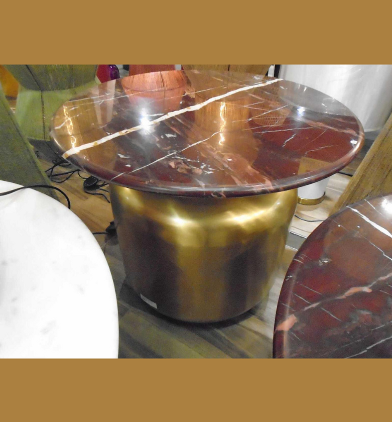 Round Side Table with Indian Red Forest Marble Top & Iron Base – 61x61x55 cm image