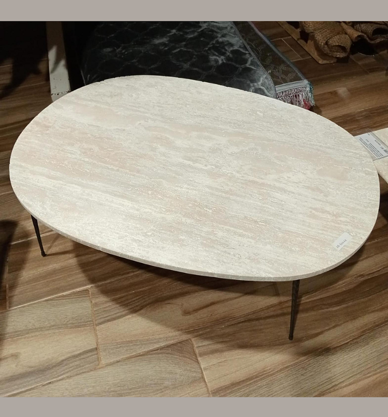 Michael Coffee Table with White Sandstone Top & Iron Legs – 100x70x35 cm image