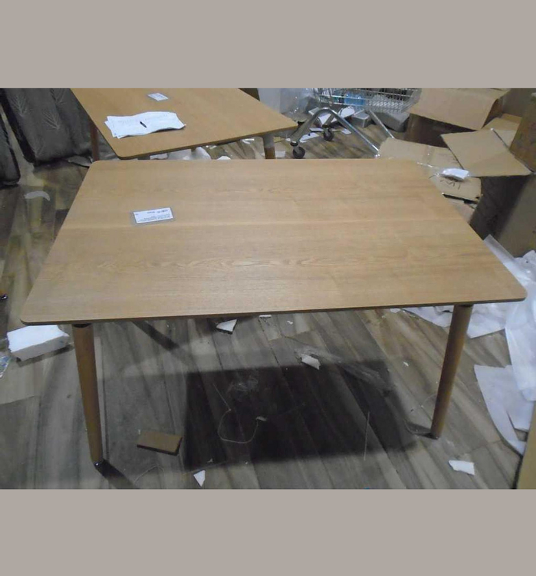Modern Dining Table with Veneer Top, Metal Frame & Beech Wood Legs image