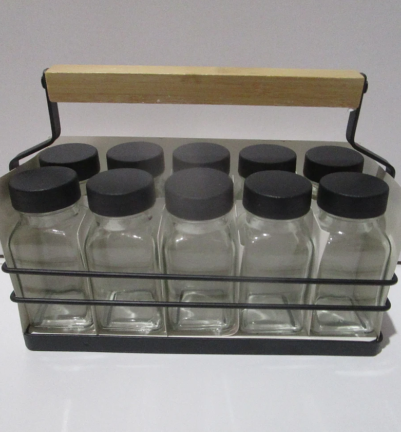 Metal & Bamboo 10-Jar Spice Rack image