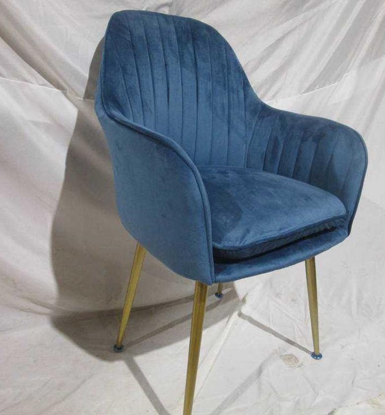 Blue Fabric Armchair with Gold Legs – Modern Elegance image