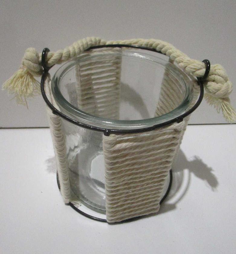 Tealight holder glass w rope image