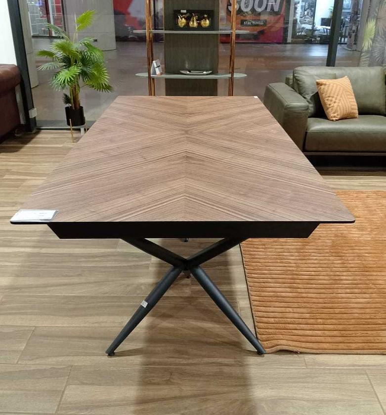 Atina Extendable Dining Table – American Walnut Fishbone, Black Metal Legs image