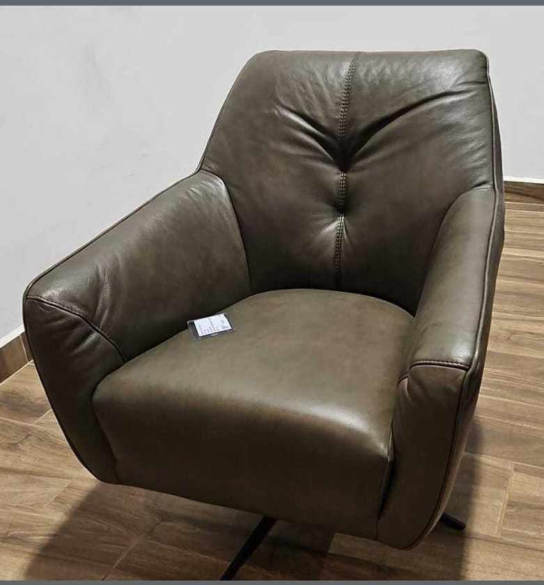 Flores Swivel Armchair with Metal Base – Granada Ash Leather Touch image