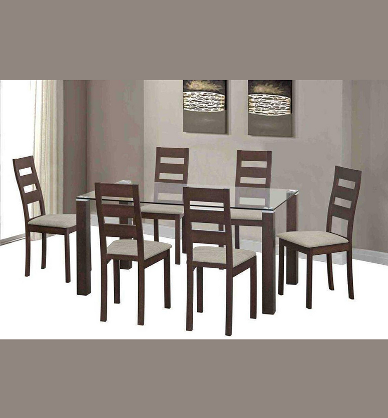Dining Set – Glass Top Table with 6 Burn Beech & Clear Chairs image