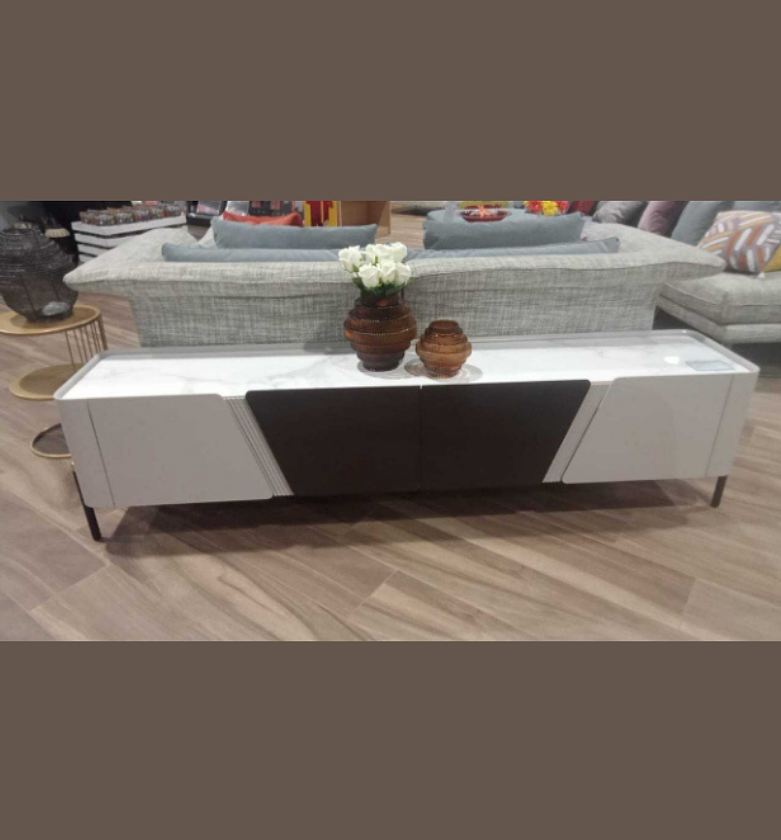 Modern TV Stand Walnut & White Finish, 6mm image