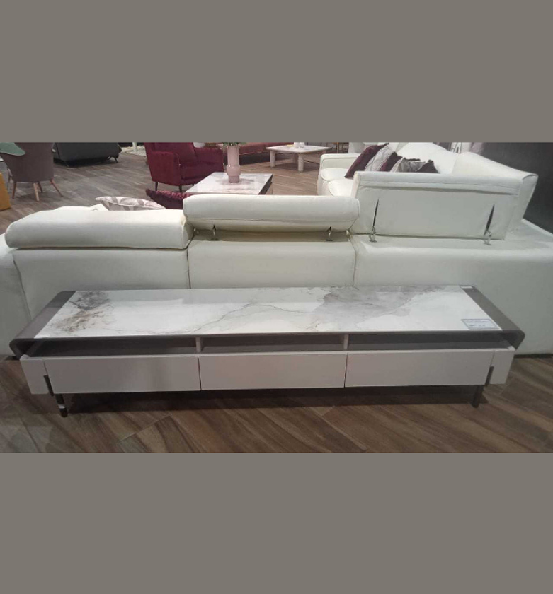 Modern Walnut & Grey TV Stand with 6mm Ceramic Top and MDF Body image