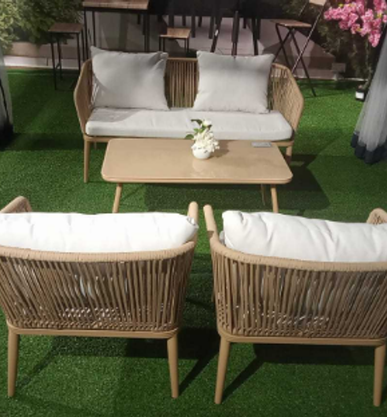 2+1+1 Beige Outdoor Sofa Set with Coffee Table image