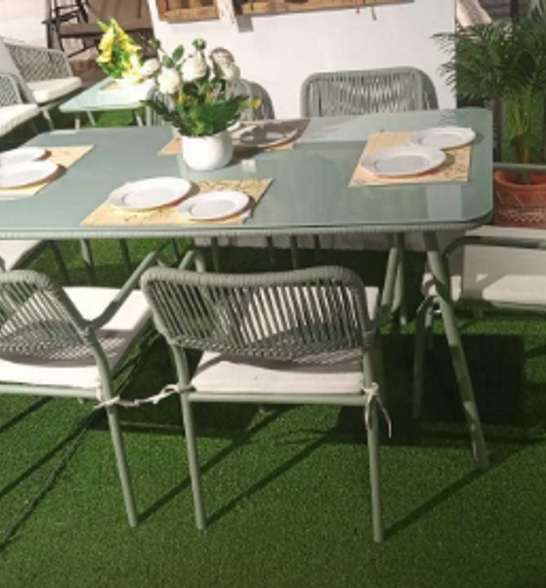 7-Piece Green Dining Set with Seat Pads (Table + 6 Chairs) image