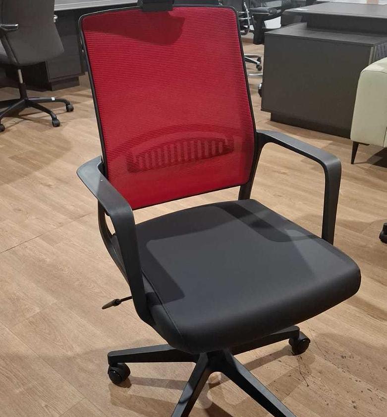 Flexora TS-27 Swivel Office Chair – Mesh Back & PU Seat, Black/Red image