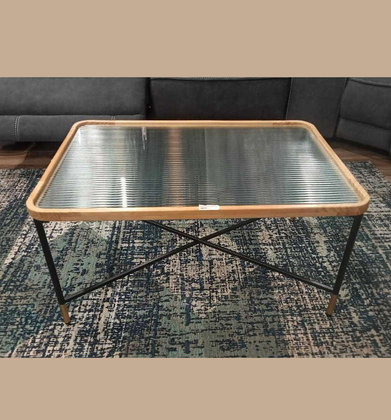 Natural Wood Table with Black Metal Frame – 90x60x46 cm image