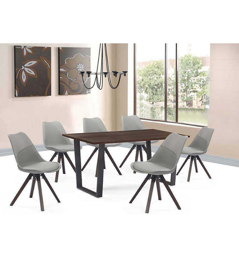 Dining Table with 6 Chairs – Beech Veneer & Burn Beech image