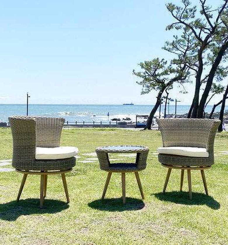 Outdoor Bistro Set – 2 Chairs & Table, Beige Cushions image