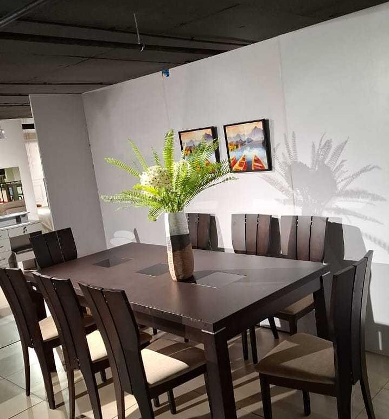 Dining Table Set – Beech Solid Wood with Tempered Glass & 8 Magnolia Chairs image