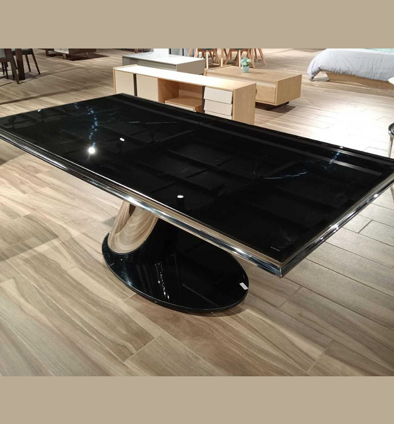 Dining Table – Black Glass Top with Steel Frame 200×100×75 cm image