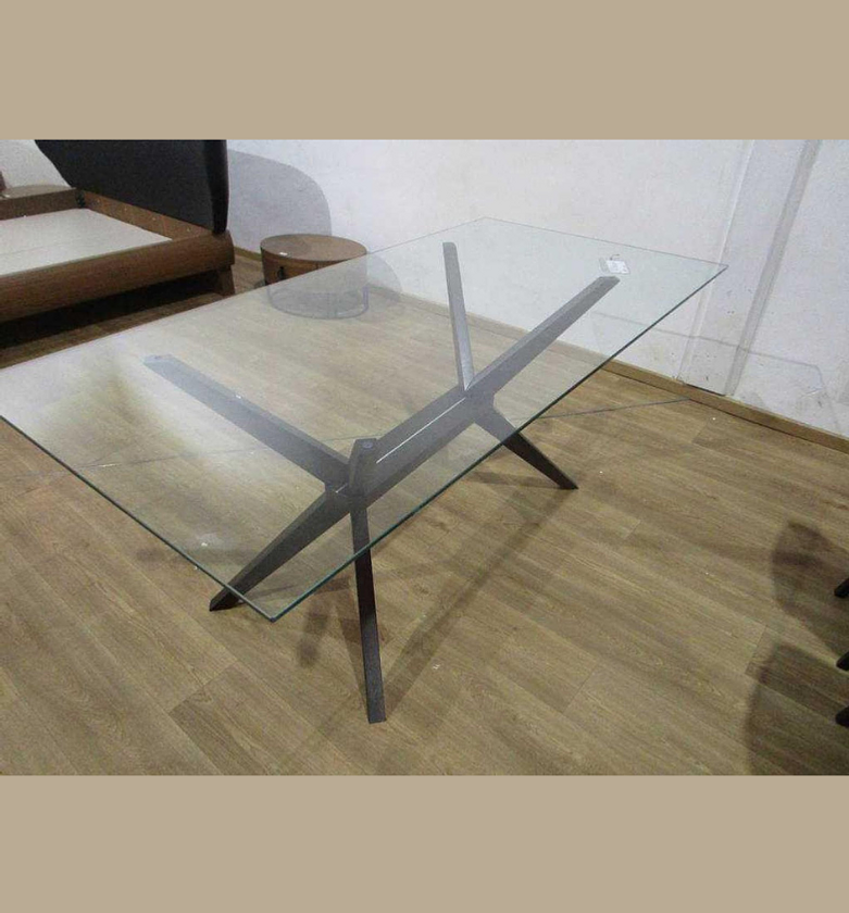Dining Table – Tempered Glass Top with Solid Beech Legs, Burn Beech 180×90×75 cm image