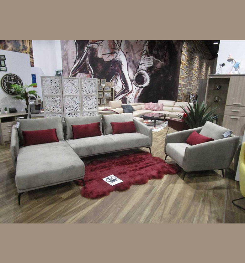 Corner Sofa with 1 Seater – Ash Body & Berry Cushions image