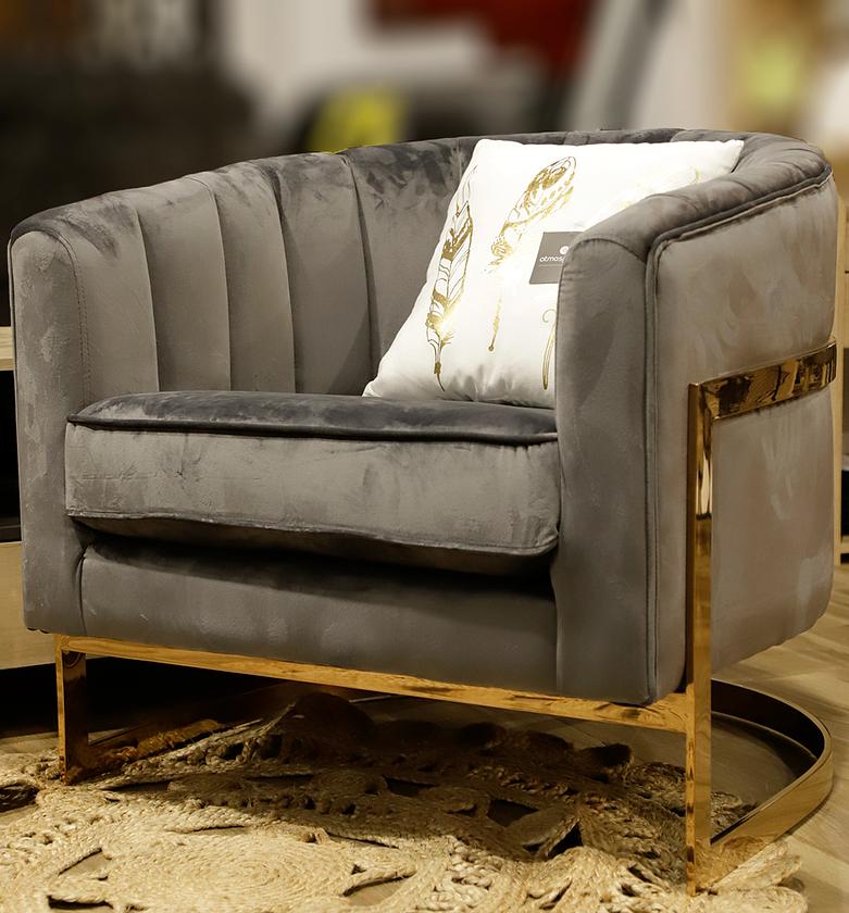 Accent Chair – Grey Velvet with Rose Gold Metal Frame image