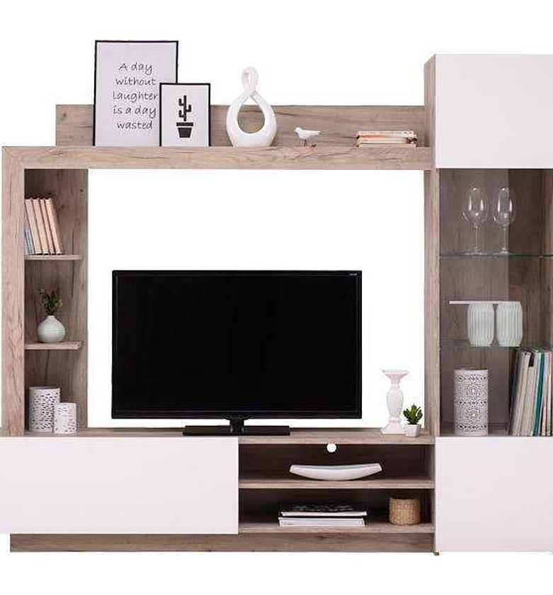 Toto Wall Unit – Grey Oak & White Melamine with LED Lighting image