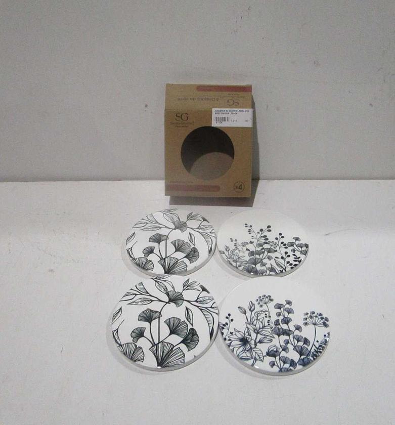 Coaster x4 white floral d10 image