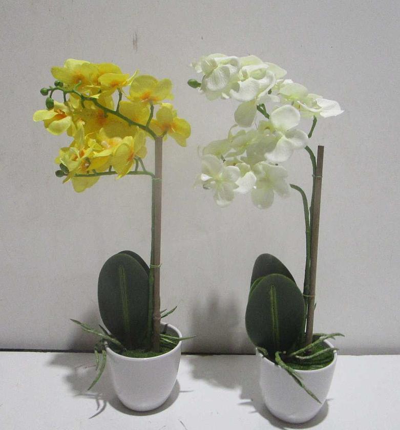 Artificial Orchid Arrangement – 43cm Double Stem with Pot (2 Assorted) image