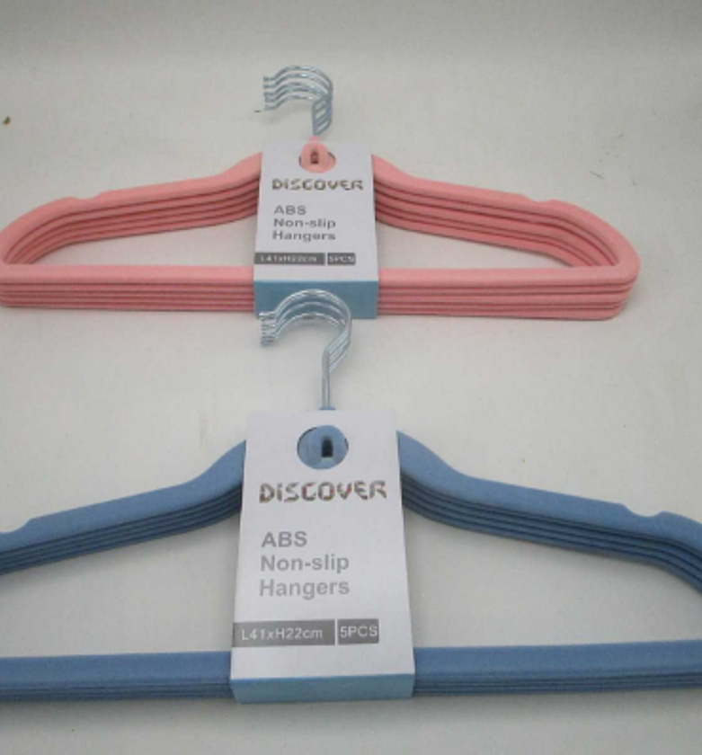 Set of 5 ABS Velvet Hangers – Pink & Blue (41x22cm, 0.5cm Thick) image