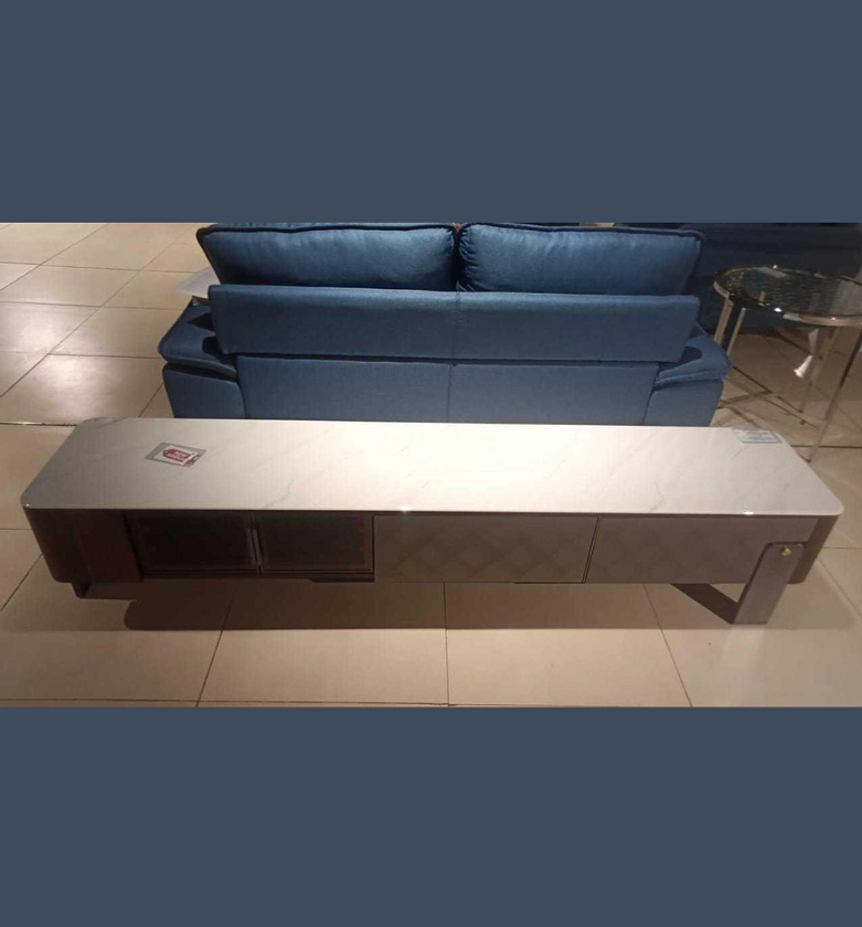 TV Stand – White & Grey with Ceramic Top and Metal Legs image
