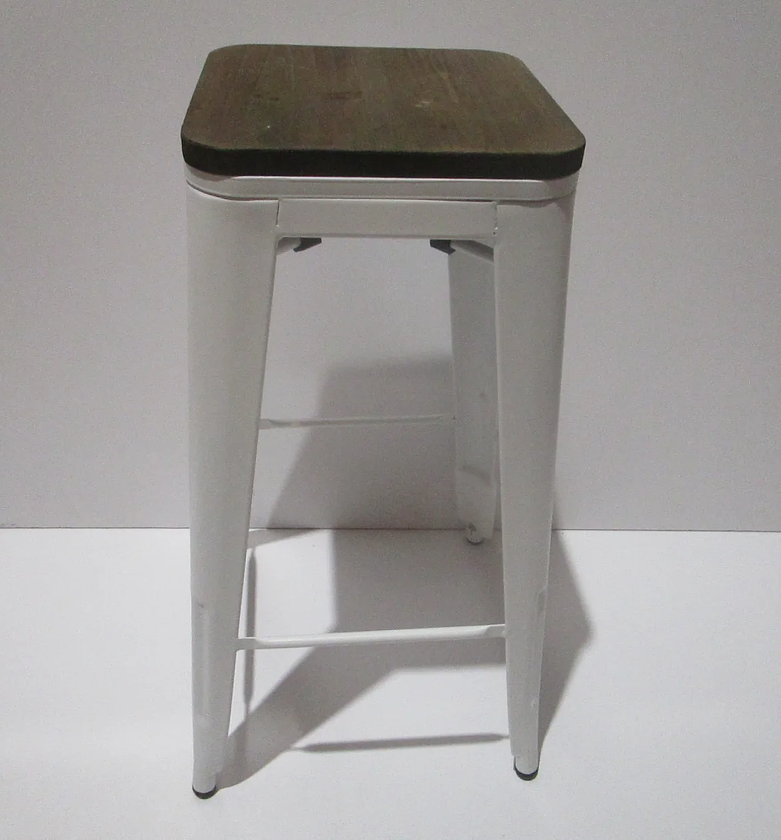 Liv Industrial Bar Stool (Matte White Metal & Wooden Seat) image