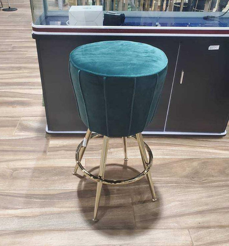 Green Velvet Bar Stool with Champagne Gold Legs image